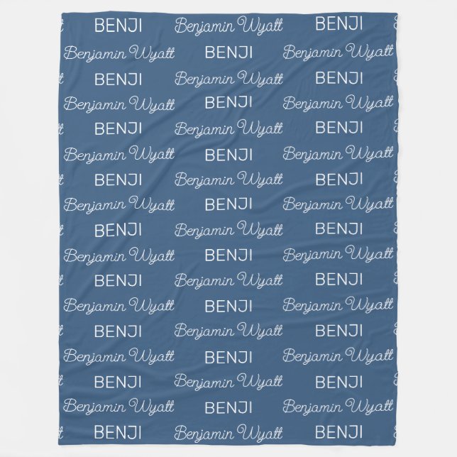 Cobertor De Velo Meninos Azul Script Nome Personalizado (Frente)