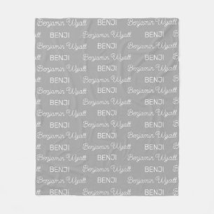 Cobertor De Velo Meninos Cinza Nome Personalizado Script