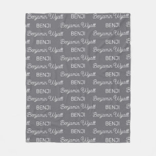 Cobertor De Velo Meninos Cinza Nome Personalizado Script