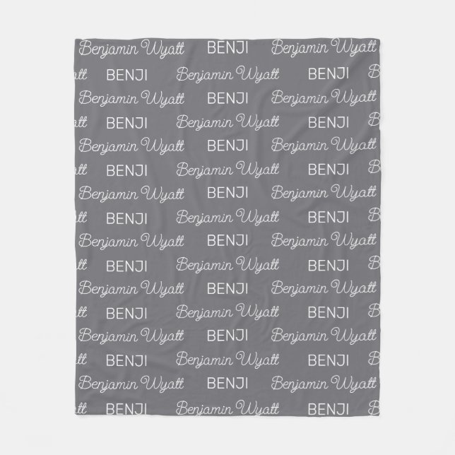 Cobertor De Velo Meninos Cinza Nome Personalizado Script (Frente)