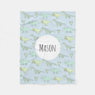 Cobertor De Velo Meninos com Padrões de Dinossauro Azul e Nome