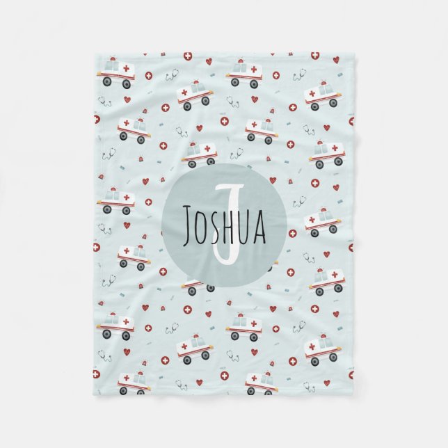 Cobertor De Velo Meninos Meninos Cute Blue Paramedic Ambulance (Frente)