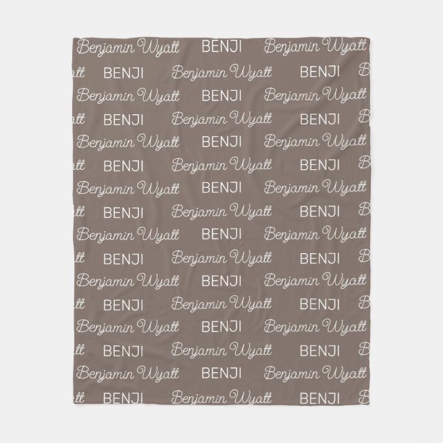 Cobertor De Velo Meninos Nome Personalizado em Script Marrom (Frente)