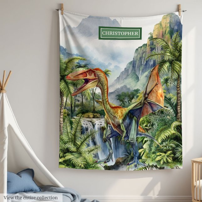Cobertor De Velo Meninos Personalizados Dinossauro Pré-Histórico de (Personalized Boys Birthday Prehistoric Dinosaur Fleece Blanket )