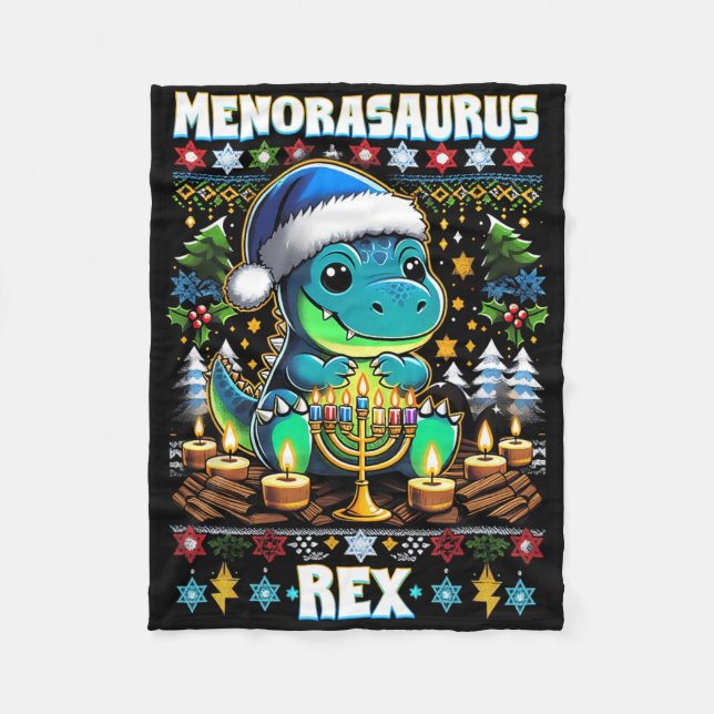 Cobertor De Velo Menorasaurus Rex Dino Trex Suéter Feio de Natal  (Frente)