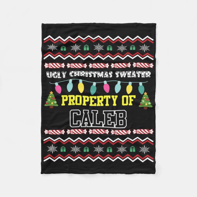 Cobertor De Velo Mens Personalizados Nome Caleb Ugly Christmas (Frente)