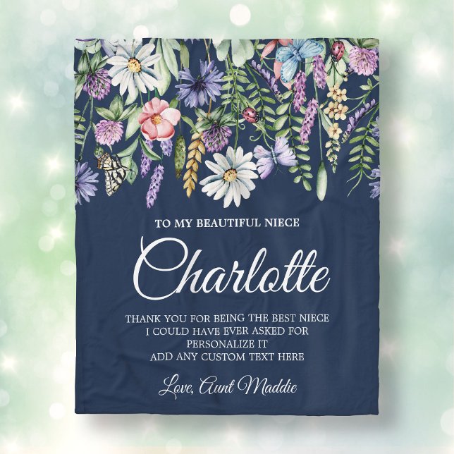 Cobertor De Velo Mensagem Personalizada Niece Wildflower (Niece Wildflowers Personalized Message Fleece Blanket
)