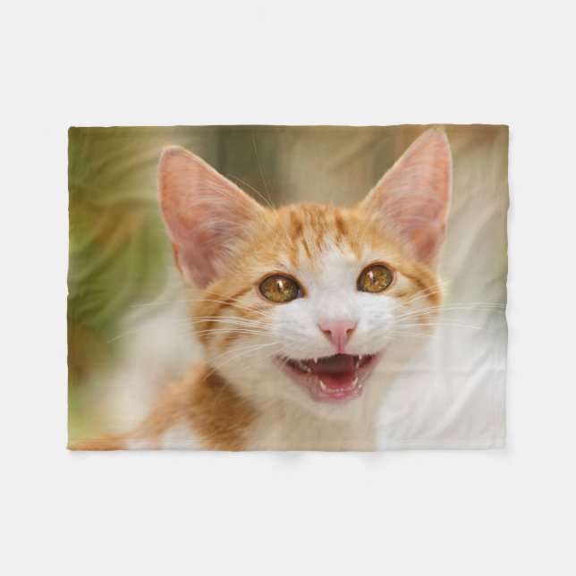 Cobertor De Velo Meow engraçado de sorriso do gatinho acolhedor (Frente (Horizontal))