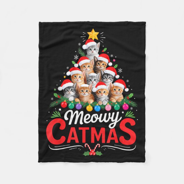 Cobertor De Velo Meowy Catmas Cat Christmas Tree Xmas Girls Boys Fu (Frente)
