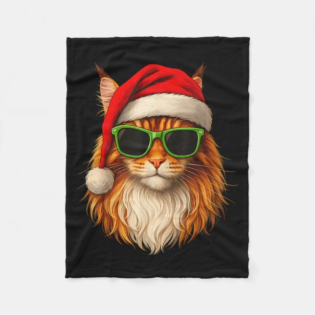 Cobertor De Velo Meowy Catmas Santa Hat Maine Coon Cat Christmas Pa (Frente)