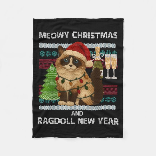 Cobertor De Velo Meowy Christmas Funny Ragdoll Cat Santa Hat Ugly S (Frente)