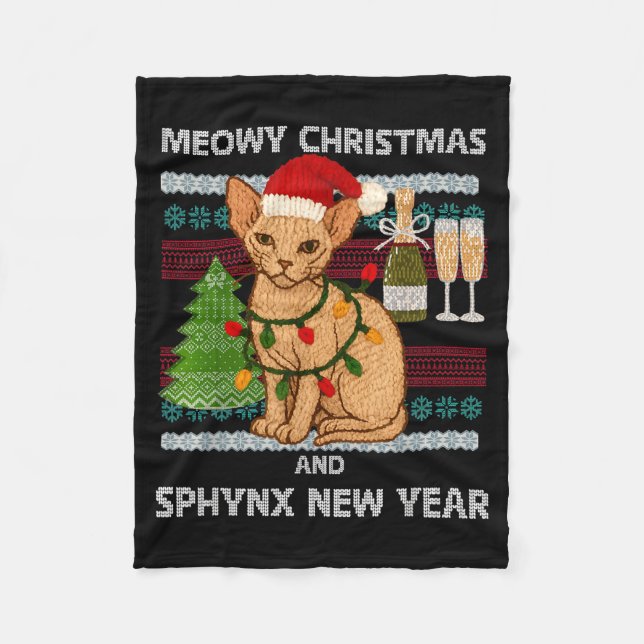 Cobertor De Velo Meowy Christmas Funny Sphynx Cat Santa Hat Ugly Sw (Frente)