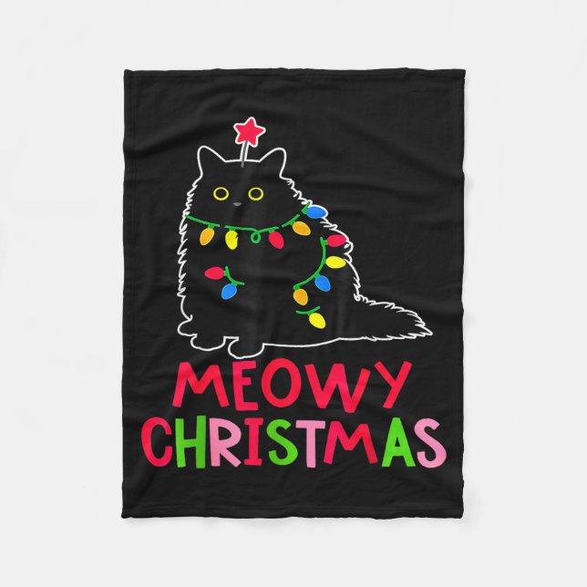 Cobertor De Velo Meowy Christmas Xmas Lights Black Cat Pajamas Fami (Frente)