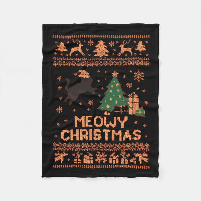 Cobertor De Velo Meowy Christmas Xmas Tree Cat Ugly Sweater Pajamas (Frente)