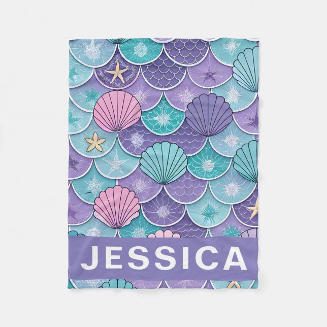 Cobertor De Velo Mermaid Scales Seashell Pattern Fantasy (Frente)