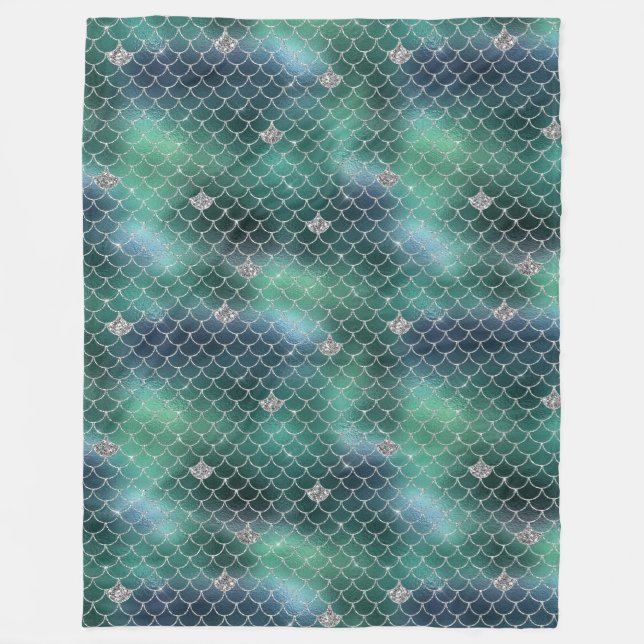 Cobertor De Velo Mermaid Silver Teal Ocean Glitz (Frente)