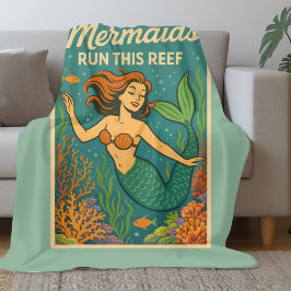 Cobertor De Velo Mermaids Run This Reef | Retro Coral Fish Sea Life