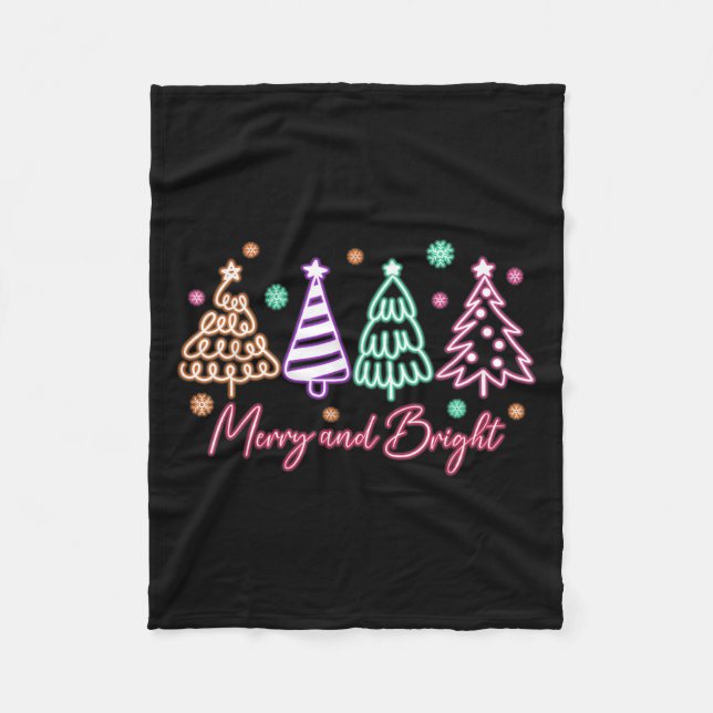 Cobertor De Velo Merry And Bright Tree Neon Christmas  (Frente)