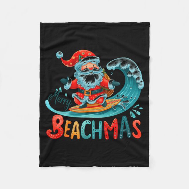 Cobertor De Velo Merry Beachmas Santa Surfing Retro Design  (Frente)