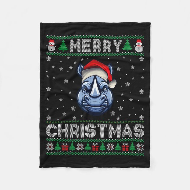 Cobertor De Velo Merry Christmas 2025 Rhino Santa Hat Ugly Xmas  (Frente)