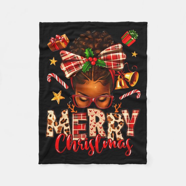 Cobertor De Velo Merry Christmas Afro Messy Bun Xmas 2025 Woman Gir (Frente)