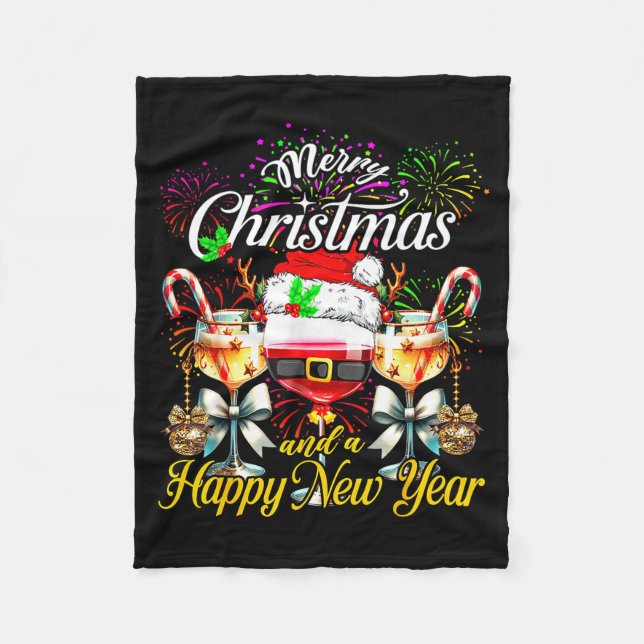 Cobertor De Velo Merry Christmas And A Happy New Year Firework Wine (Frente)