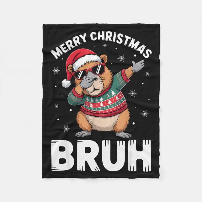 Cobertor De Velo Merry Christmas Bruh Capybara Dabbing Santa Hat Xm (Frente)