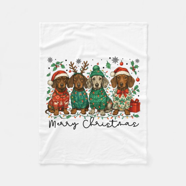 Cobertor De Velo Merry Christmas Dachshund Dog Retro Xmas Puppy Men (Frente)