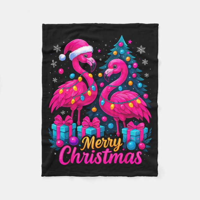Cobertor De Velo Merry Christmas Flamingo Xmas  (Frente)