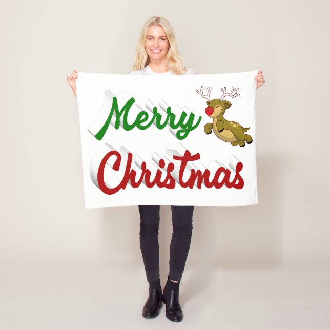 Cobertor De Velo Merry Christmas Flying Reindeer red green script (In Situ)