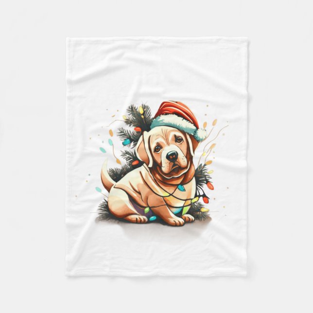 Cobertor De Velo Merry Christmas Golden Retriever Puppy  (Frente)