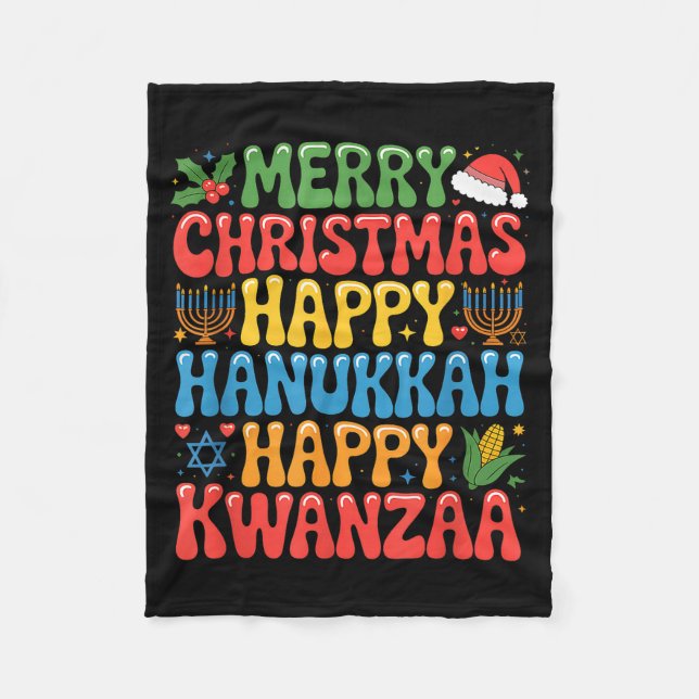 Cobertor De Velo Merry Christmas Happy Hanukkah Kwanzaa Quote  (Frente)