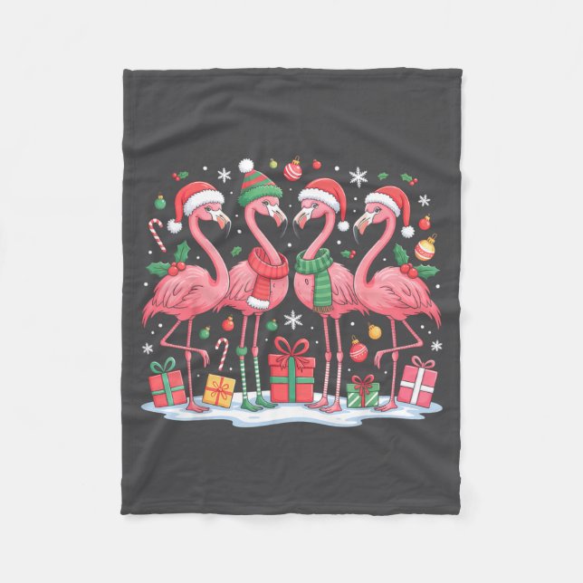 Cobertor De Velo Merry Christmas Hat Santa Flamingo Light Christmas (Frente)