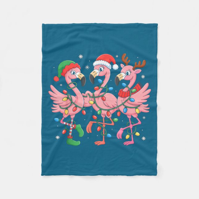 Cobertor De Velo Merry Christmas Hat Santa Flamingo Light Christmas (Frente)