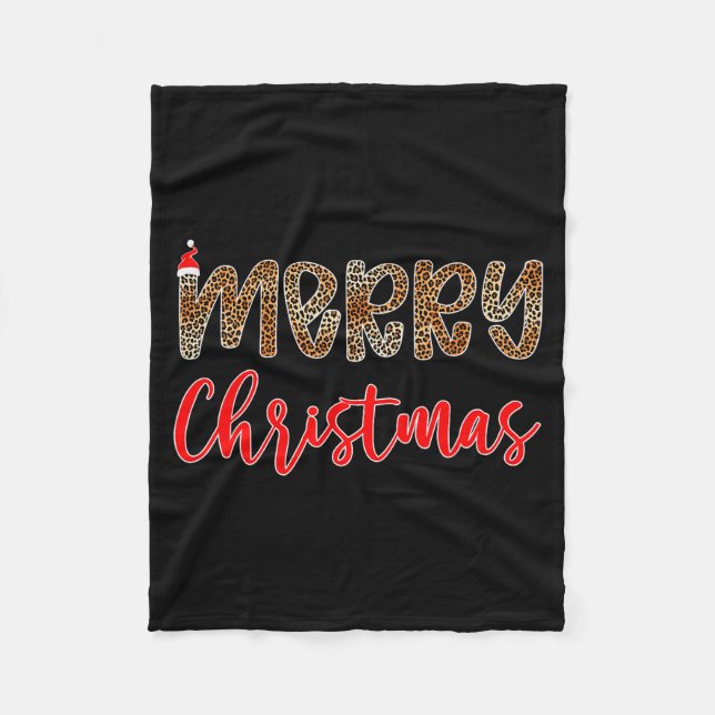 Cobertor De Velo Merry Christmas Leopard Santa Hat Cheetah Print Xm (Frente)