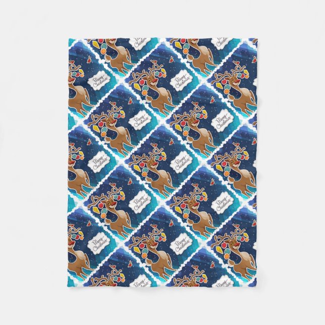 Cobertor De Velo Merry Christmas Prancing Reindeer (Frente)