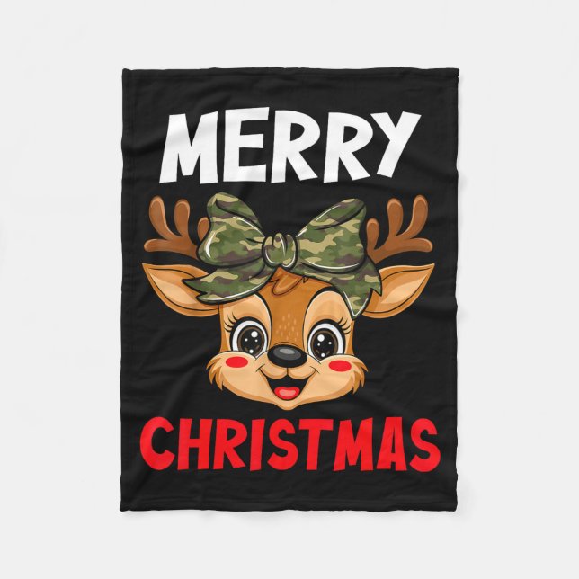 Cobertor De Velo Merry Christmas Reindeer Girls Kids Camo Bow Pajam (Frente)
