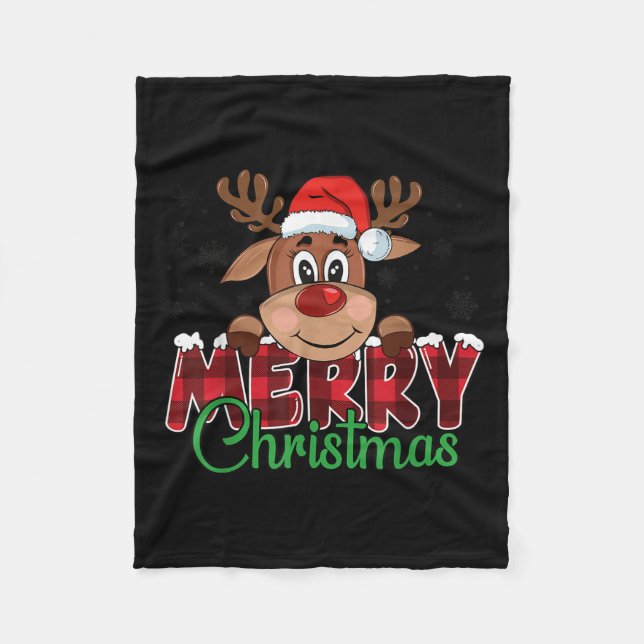 Cobertor De Velo Merry Christmas Reindeer Men Women Family Matching (Frente)