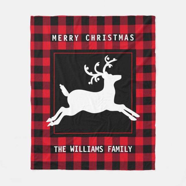 Cobertor De Velo Merry Christmas Reindeer Rustic Red Buffalo Check (Frente)