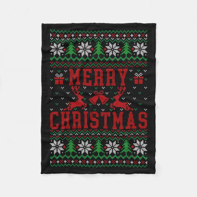 Cobertor De Velo Merry Christmas Reindeer Snowflake Ugly Christmas  (Frente)