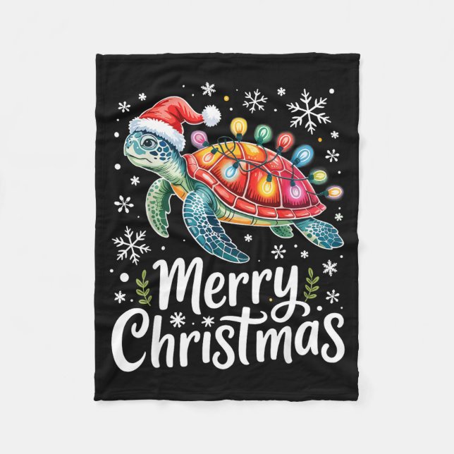 Cobertor De Velo Merry Christmas Sea Turtle Christmas Lights Santa  (Frente)