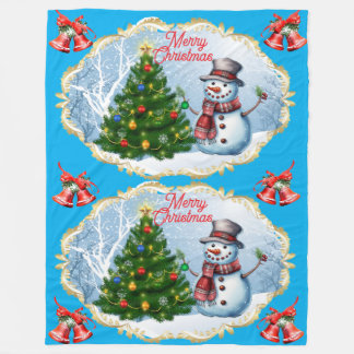 Cobertor De Velo Merry Christmas Snowman Bells Cute
