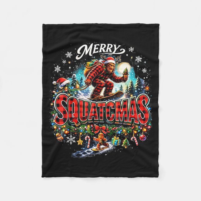 Cobertor De Velo Merry Christmas Squatchmas Funny Bigfoot Snowboard (Frente)