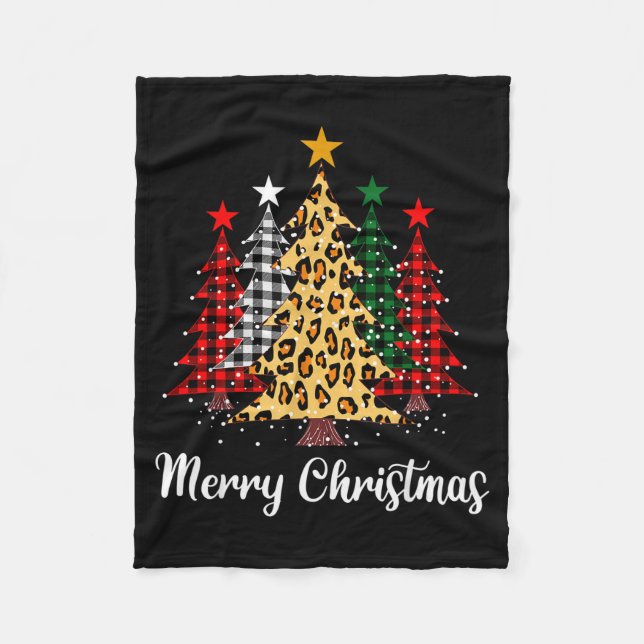Cobertor De Velo Merry Christmas Trees With Buffalo Plaid &amp; Leo (Frente)