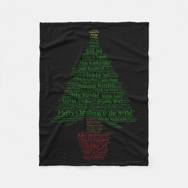Cobertor De Velo Merry Christmas World Languages Word Tree  (Frente)