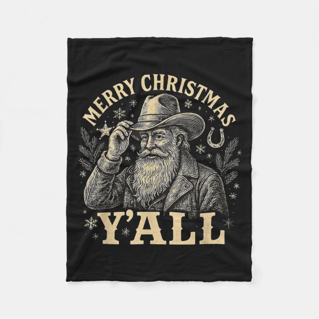 Cobertor De Velo Merry Christmas Y’all Cowboy Western Santa Tee  (Frente)