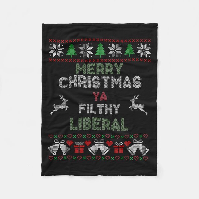 Cobertor De Velo Merry Christmas Ya Filthy Liberal Ugly Knit Funny  (Frente)