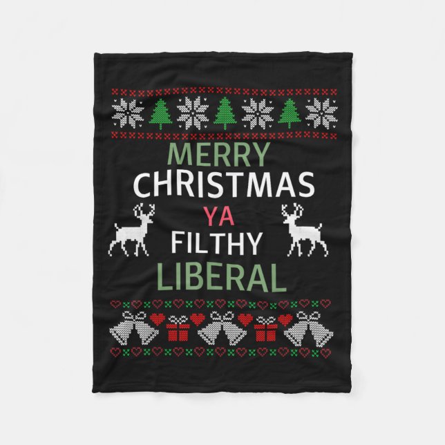 Cobertor De Velo Merry Christmas Ya Filthy Liberals Ugly Christmas  (Frente)