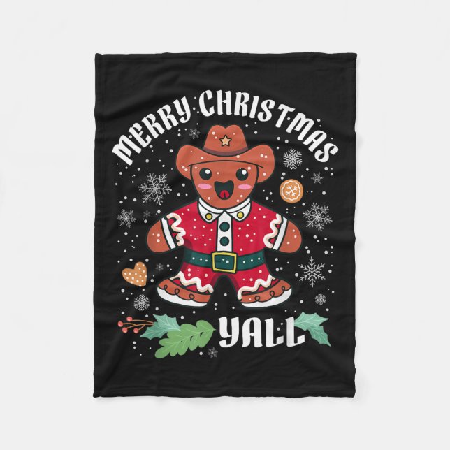 Cobertor De Velo Merry Christmas Yall Christmas Gingerbread Cowboy  (Frente)