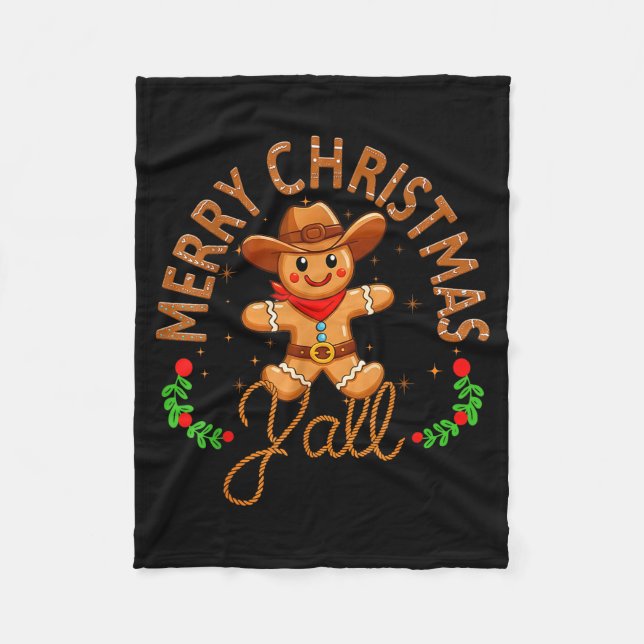 Cobertor De Velo Merry Christmas Yall Gingerbread Cowboy Howdy West (Frente)